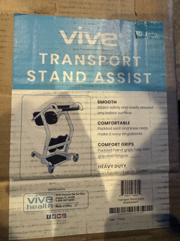 VIVE Transport Stand Assist Heavy Duty Comfort Grips 400 lb Capacity MOB1043WHT