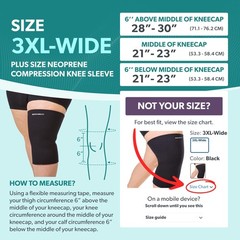 3X-Large Wide Plus Size Neoprene Knee Sleeve, Compression Brace, Bariatric Fit