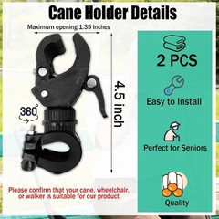 Cane Holder for Walker – 2pcs Wheelchair Rollator Crutches & Walking Stick Hold
