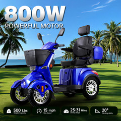Heavy Duty 4-Wheel Mobility Scooters 31 Miles 3-Speed 800W 500lbs Capacity