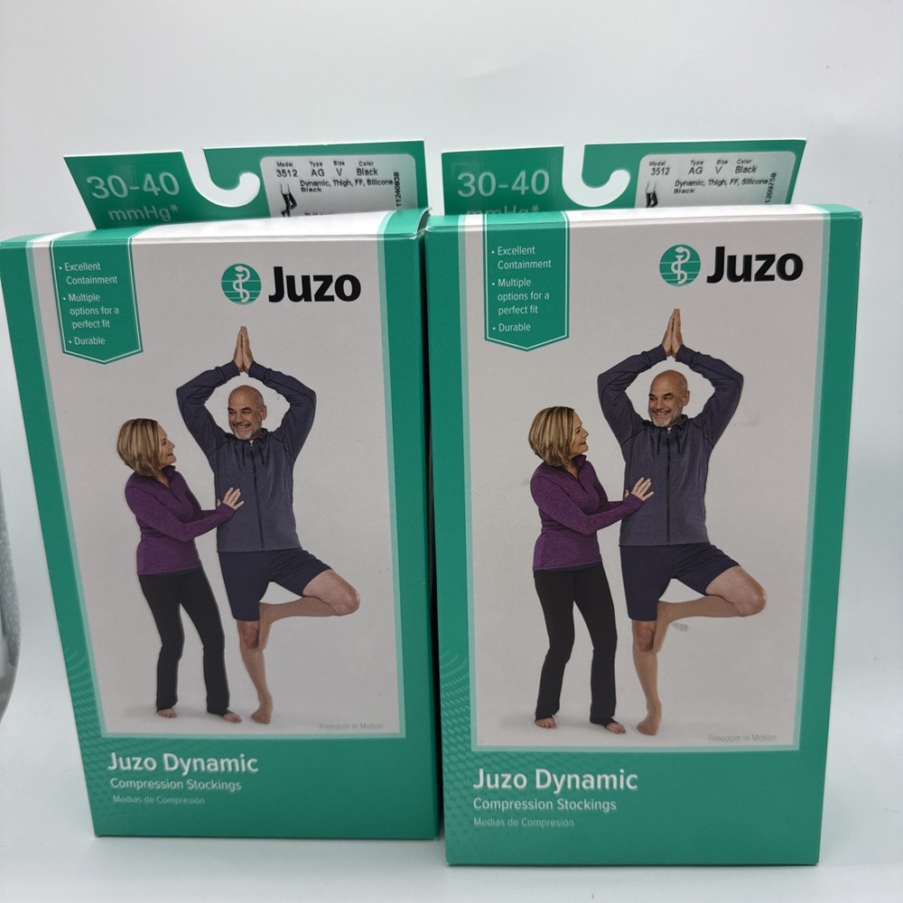 2 Juzo Dynamic Compression Stockings 30-40 mmHg 3512 TYPE AG SIZE V Black Thigh