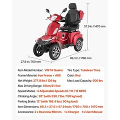 Uimoso Heavy-Duty 4-Wheel Mobility Scooter 21.5 Miles Range 3-Speed, 500lbs Load