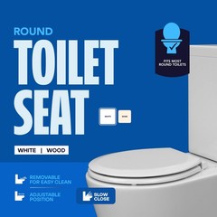 HIGHCRAFT Premium Round Toilet Seat with Slow-Close Design, Round, White