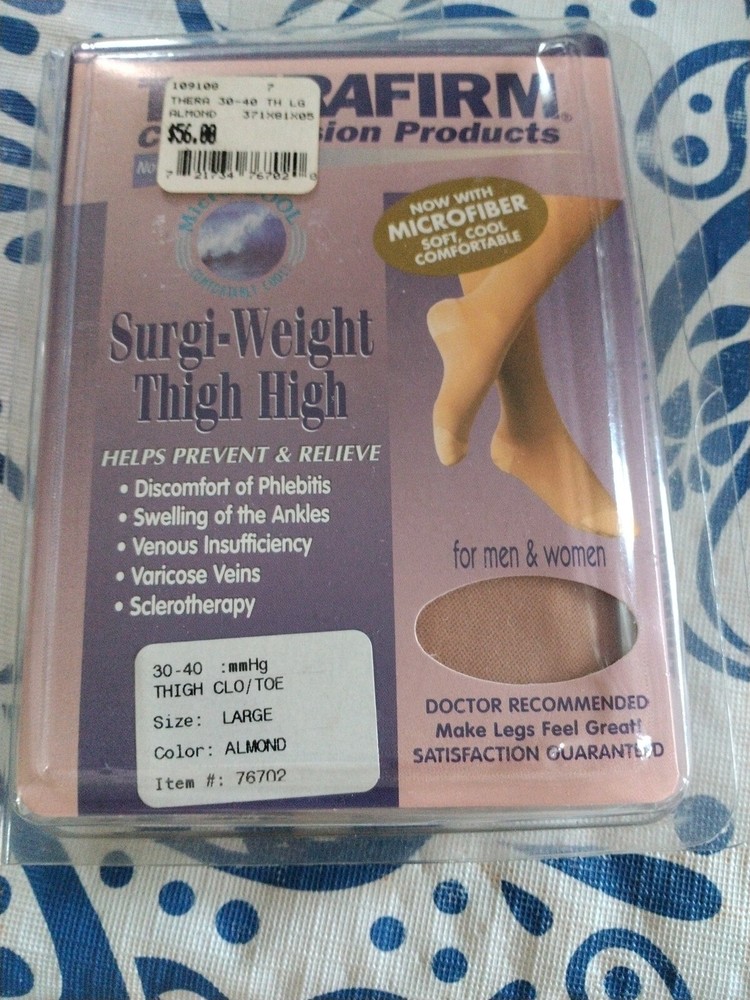 Therafirm Thigh High Compression Hosiery Socks Men Or Women -Large-Almond New
