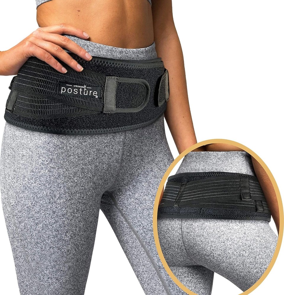 Sacroiliac Hip Belt for Women Regular (Hip Size 32"- 45"), Black