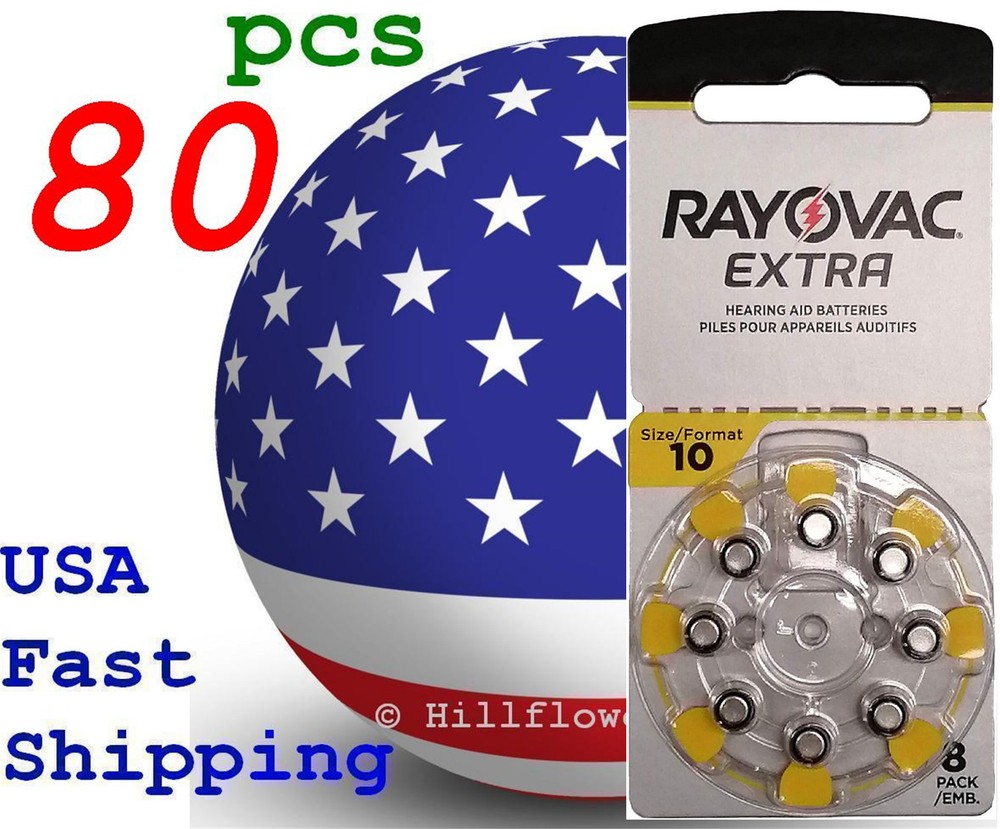 80 X A10 10 Size 10 PR70 Rayovac Extra Card 1.5V Zinc Air Hearing Aid Battery