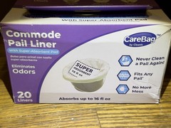 Carebag Commode Pail Liners 2 Boxes (20-1/2” x 15-3/4”) 16 oz. – 40 Liners