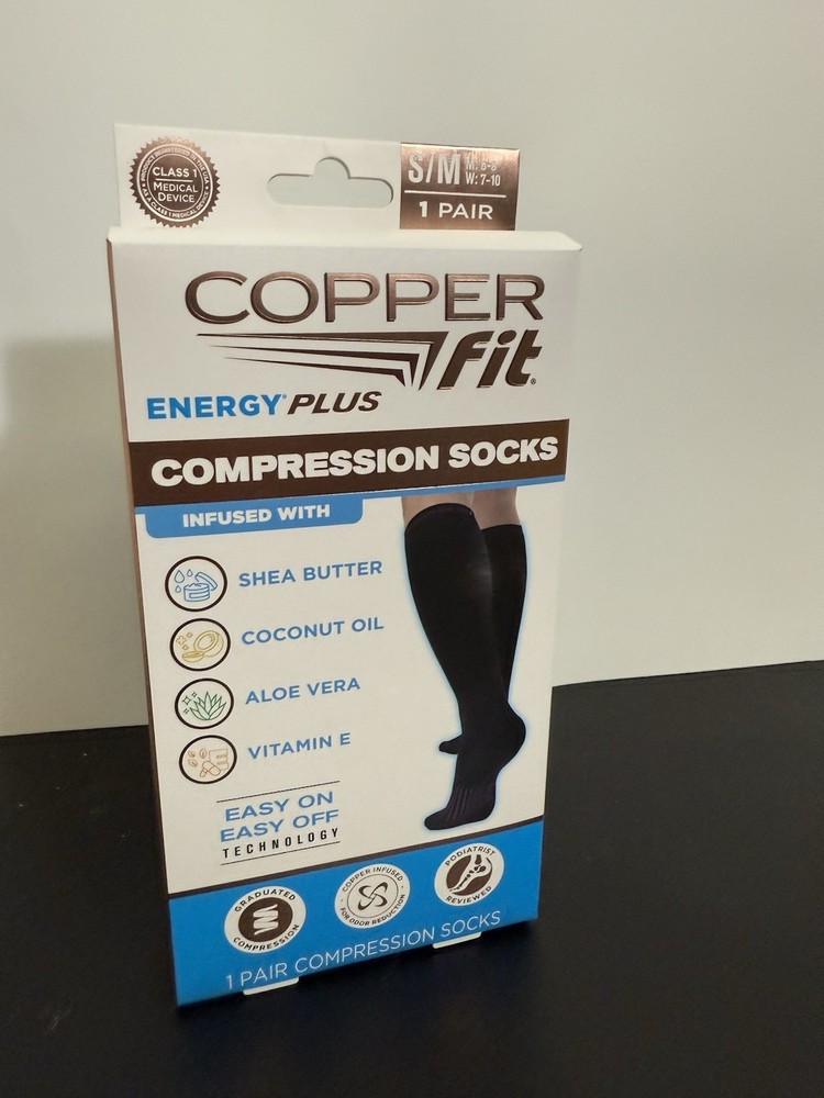 Copper Fit Energy Plus Compression Socks – Black, Size S/M 3 Pair Lot New In Box