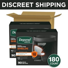 Depend Shields Incontinence Pads for Men, Light Absorbency, 180 Count, Packaging