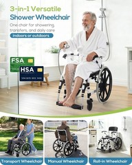 22″ 3-in-1 Self-Propelled Heavy Duty Aluminum Wheelchair, 300LBs Capacity