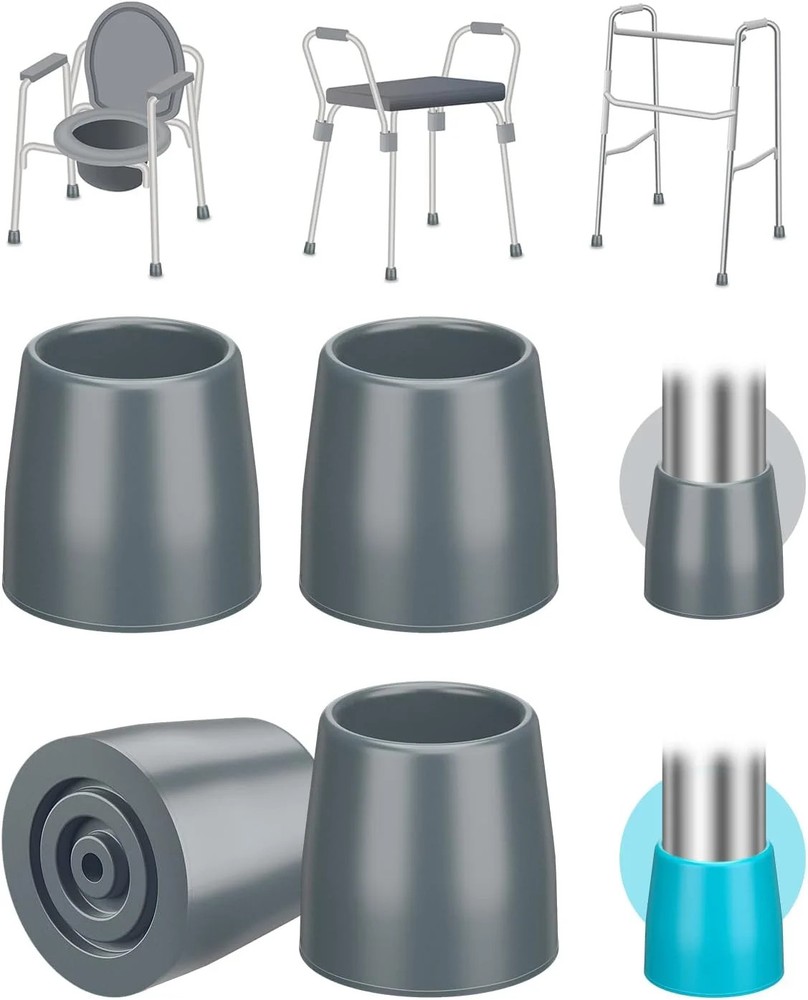 Pack of 4 Walker Tips 1 1/8in Rubber Non-Slip Replacement Feet w/ Metal Washer