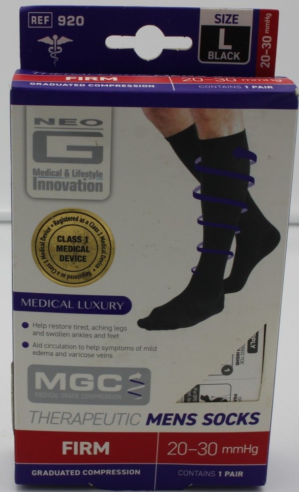 Neo G Graduated Compression Therapeutic Socks Mens L MGC Black 20-30 mmHg Firm