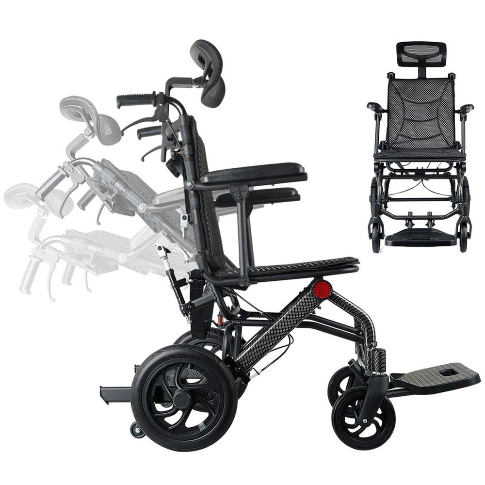 Reclining Transport Wheelchair – 90-165° Backrest, Dual Shock Absorption,3s Fold