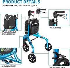 Premium 3 Wheel Rollator Walker for Seniors – Ultra Lightweight Foldable Walker