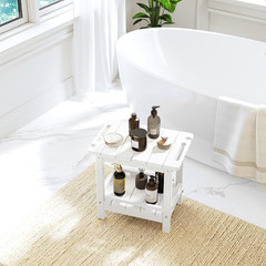 HDPE Shower Bench with Storage Shelf & Handles for Indoor/Outdoor Use – White