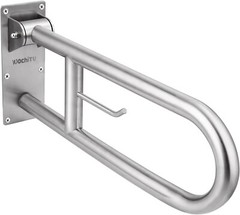 Space-Saving Flip-Up 29.5″ Stainless Steel Bathroom Grab Bar with Paper Holder