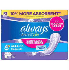 Always Discreet plus Incontinence Pads for Women Moderate 153 ct.