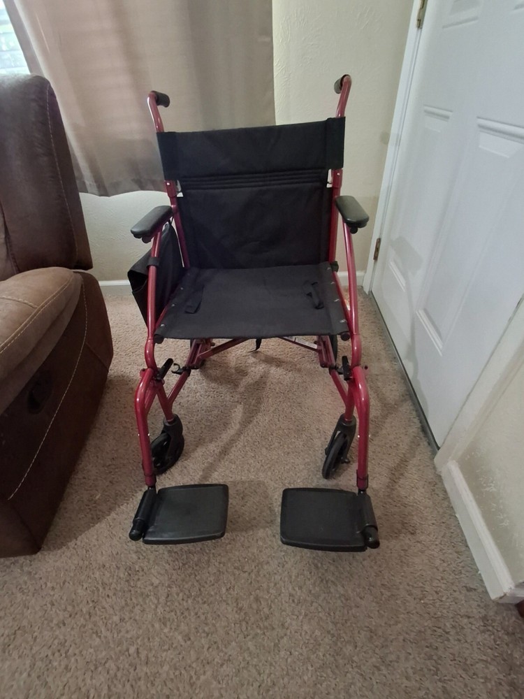 Medline MDS808200F3R 19in. Ultralight Transport Wheelchair – Red