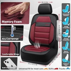 Memory Foam Seat Covers Front, Airy Cool Mesh Thick Car Seat Covers, Burgundy