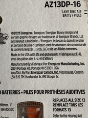 NEW Energizer Size 13 HearingAid Batteries, Free Ship,16 Zinc Batteries 0Mercury