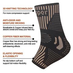 Copper Ankle Brace Compression Sleeve Support Socks Foot Fasciitis Pain Relief