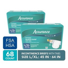 Assurance Unisex Stretch Briefs with Tabs, L XL, 68 Count
