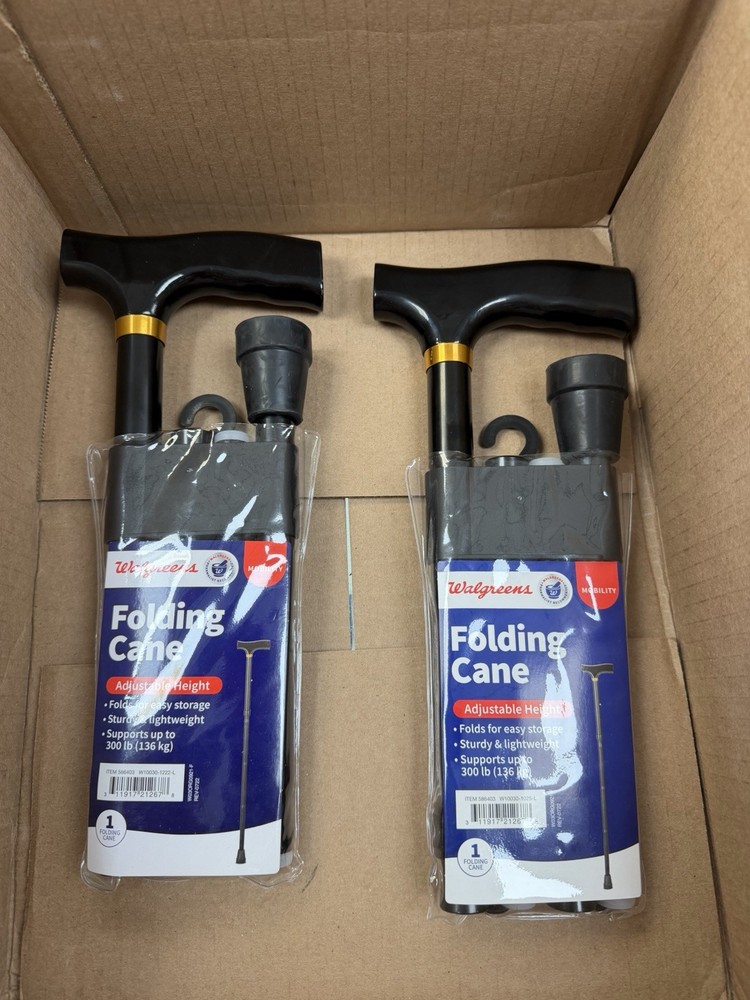 NEW Walgreens Mobility Adjustable Height Folding Cane Black Up To 300lbs