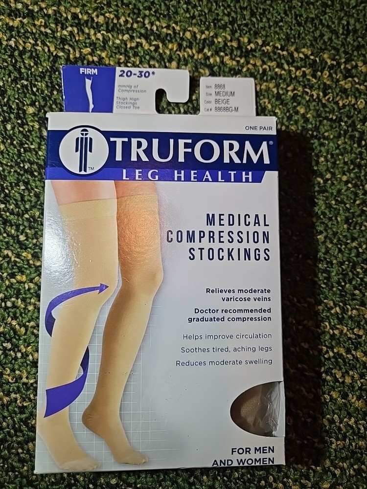 Truform Leg Compression Stocking 20-30mmHg Firm Beige Thigh High Sock Large 8868