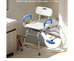 Bluelog Sliding Shower Chair 360° Swivel Padded Seat Extra-Wide Non-Slip