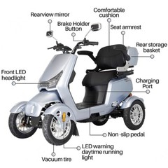 4 Wheel Mobility Scooter for Adult 800W Electric HeavyDuty Scooter 500lbs Silver