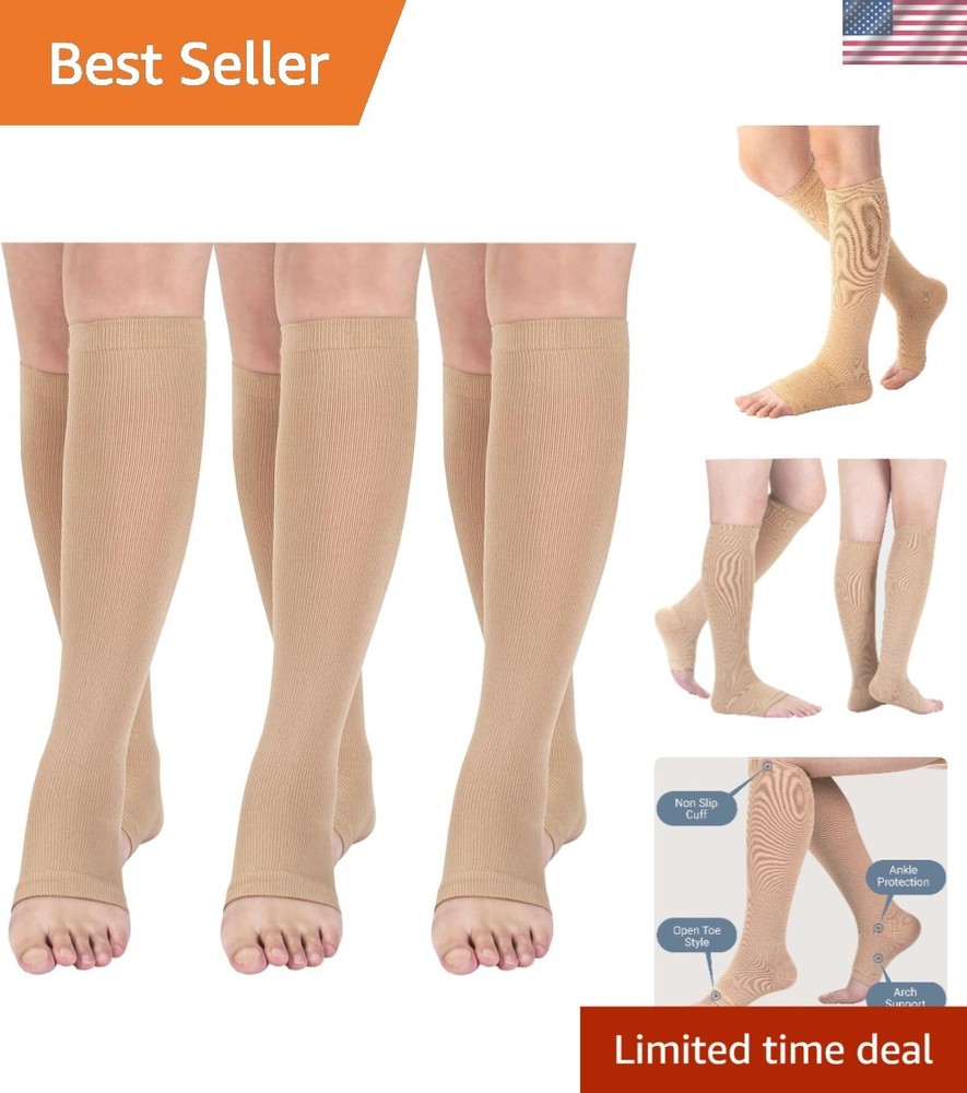 Nude Toeless Compression Socks – 3 Pairs, 15-20 mmHg Relief for Active Women