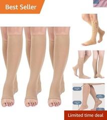 Nude Toeless Compression Socks – 3 Pairs, 15-20 mmHg Relief for Active Women