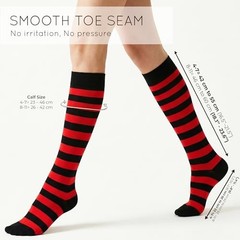 Unisex Knee High Stripe Socks 8-11 Stripe Red and Black