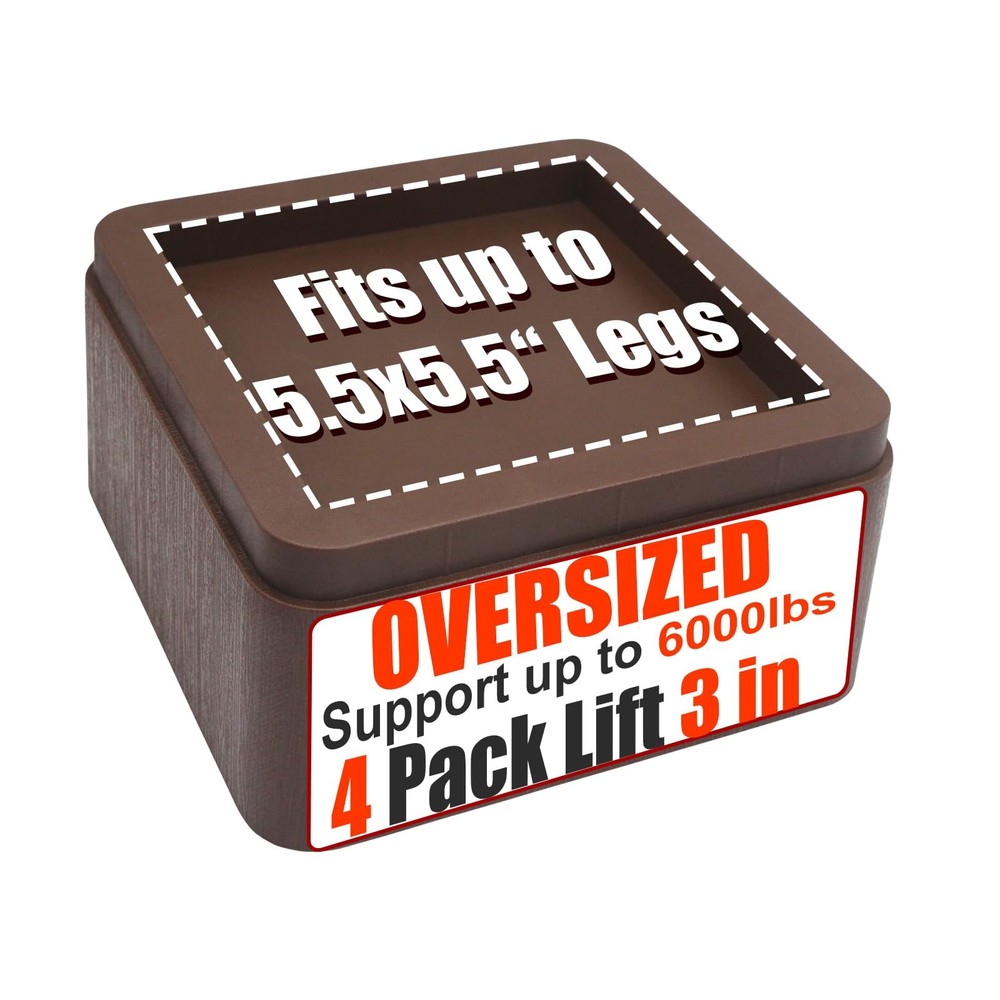 4 Pack 3 in. Oversized Bed Risers Heavy Duty Furniture Leg Lifts Fits 5.5 in.