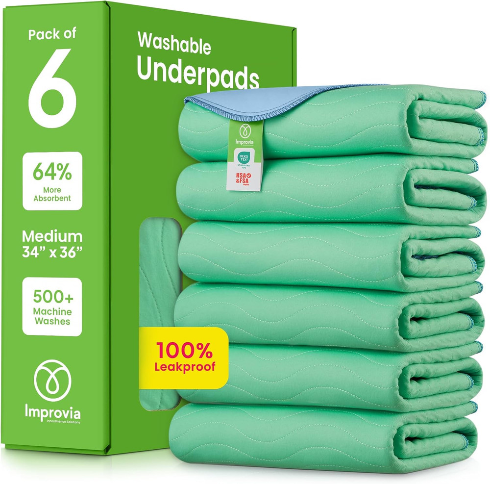 Washable Underpads 34″ X 36″ Pack of 6 Heavy Absorbency Reusable Incontinence
