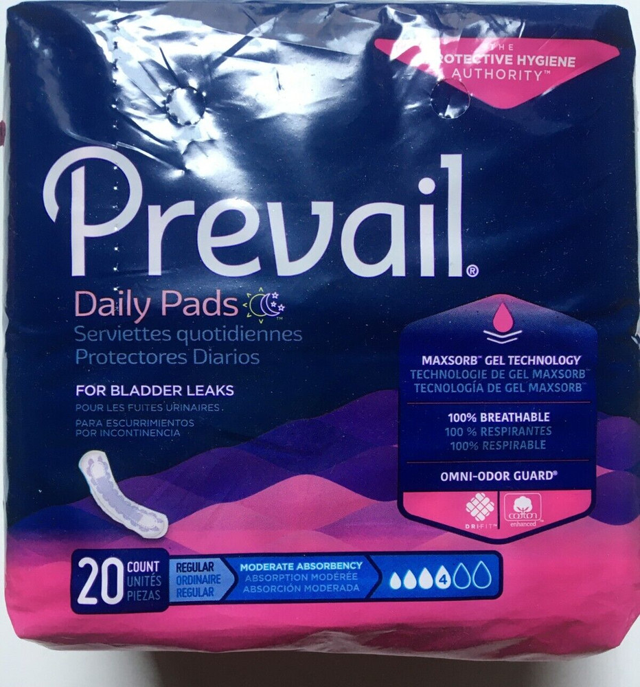 Women’s Prevail Daily Pads for Bladder Leaks | 20 count Moderate absorbency lvl4