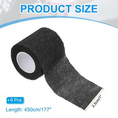 1″ x 177″ 6 Pcs Self Adhesive Bandage Wrap Elastic Self Tape, Black
