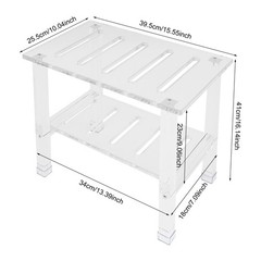 200kg/440.92 lbs Acrylic Shower Bench Bathroom Shower Stool with Storage Shelf