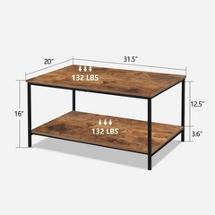 Senig Small Brown Rectangle Wood And Metal Coffee Table Storage Shelf For Small