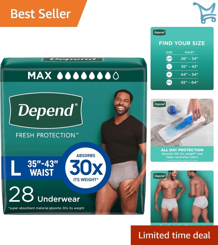Adult Diapers Men Large Grey 28Count Disposable Incontinence Underwear