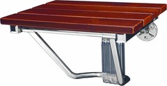 Natural Dark Teak Wood Folding Shower Seat with Chrome Accents – 15″ x 12.875