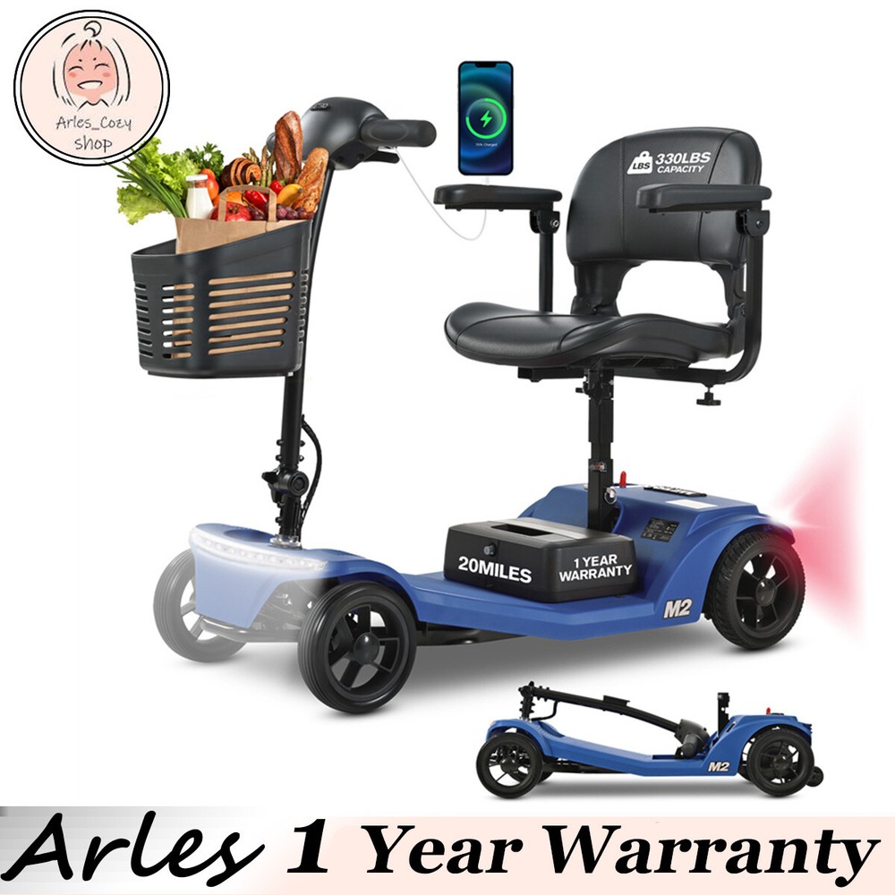 4 Wheels Foldable Mobility Scooter 20 Miles 330bs Capacity 5 MPH w/ LED Light