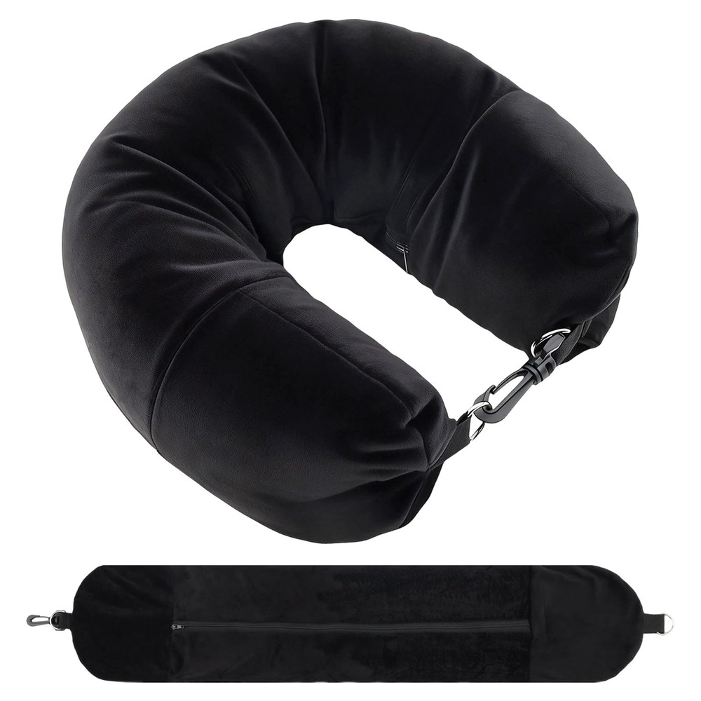 Fampery 1-Pack Stuffable Travel Pillow for Extra Luggage – Neck Black