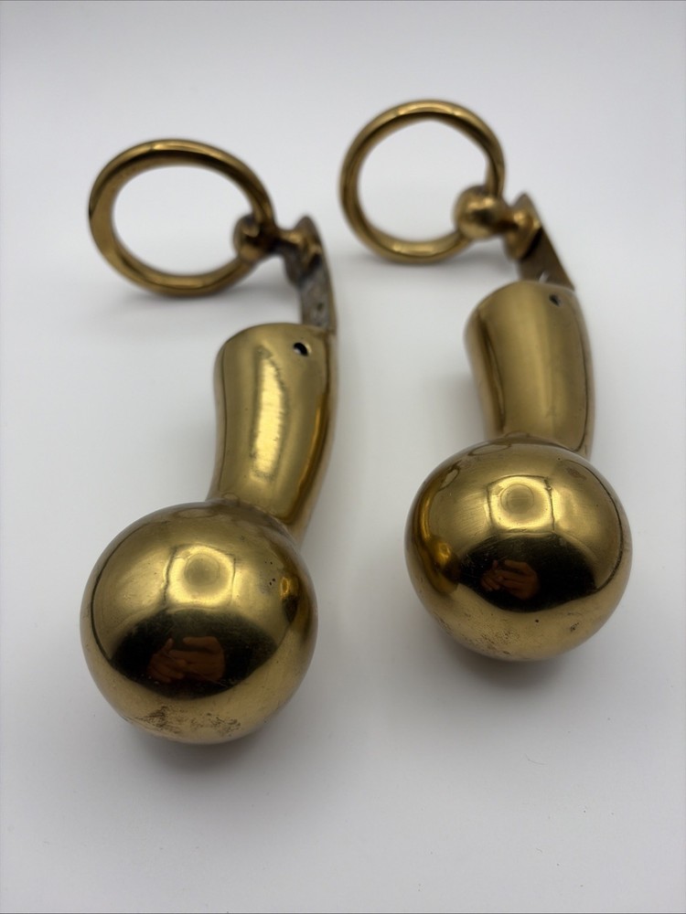 Vintage Horse Hames 6.5” Heavy Solid Brass Ball End w/ Ring Set of 2