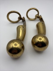 Vintage Horse Hames 6.5” Heavy Solid Brass Ball End w/ Ring Set of 2