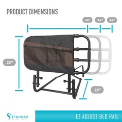 Stander EZ Adjust Bed Rail – Senior Safety Rail with Pouch, Black, ASTM Approved