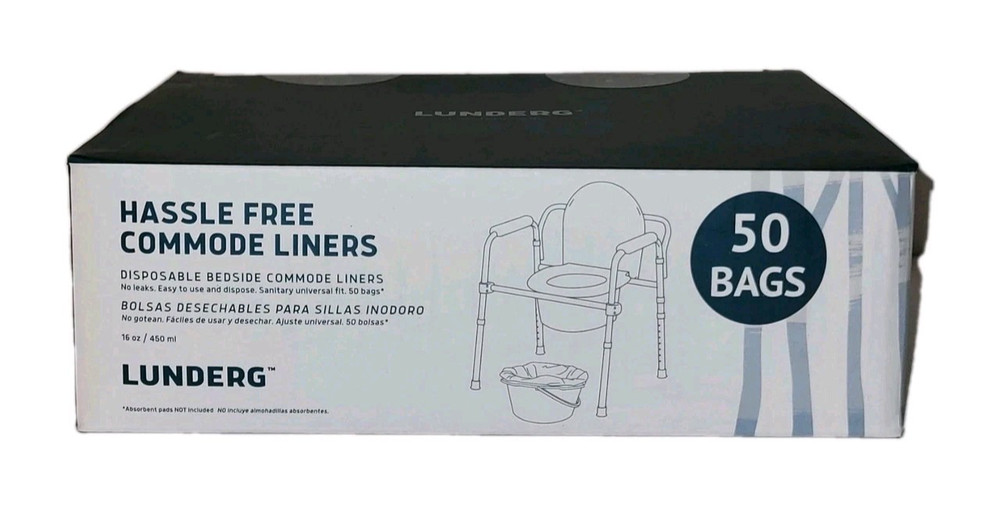 Lunderg Hassle Free Commode Liners Disposable Bedside. Commode Liners, 50 Count