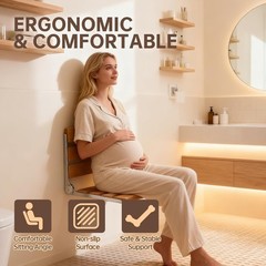 Jamini Folding Shower Seat 16in Beech Wood Wall Mount 330lb Heavy Duty