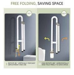 29.5 Inch Toilet Grab Bar – Foldable Toilet Safety Rails, Flip-Up, White