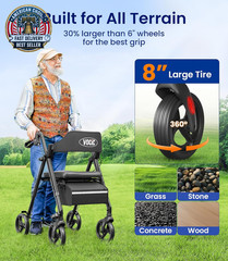 Walkers for Seniors, Z21 Rollator Walker with Seat Supports 350Lb, 8″ Big Wheels
